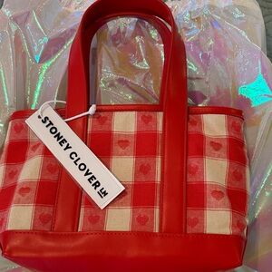 Stoney Clover Lane Red and Cream Gingham Heart Tote- Firm price